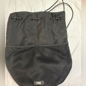VICTORIA'S SECRET PINK Black Drawstring Backpack VS School Bag Lightweight NWT